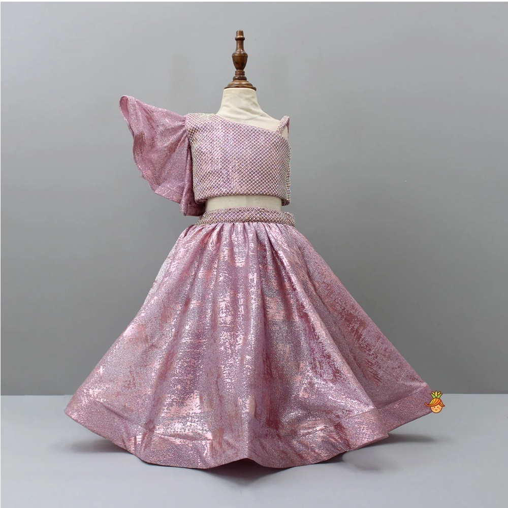 Shimmery Pink Top And Lehenga